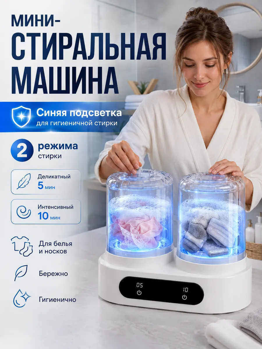 картинка Мини стиральная машинка для носков и трусов 2 литра от магазина Одежда+