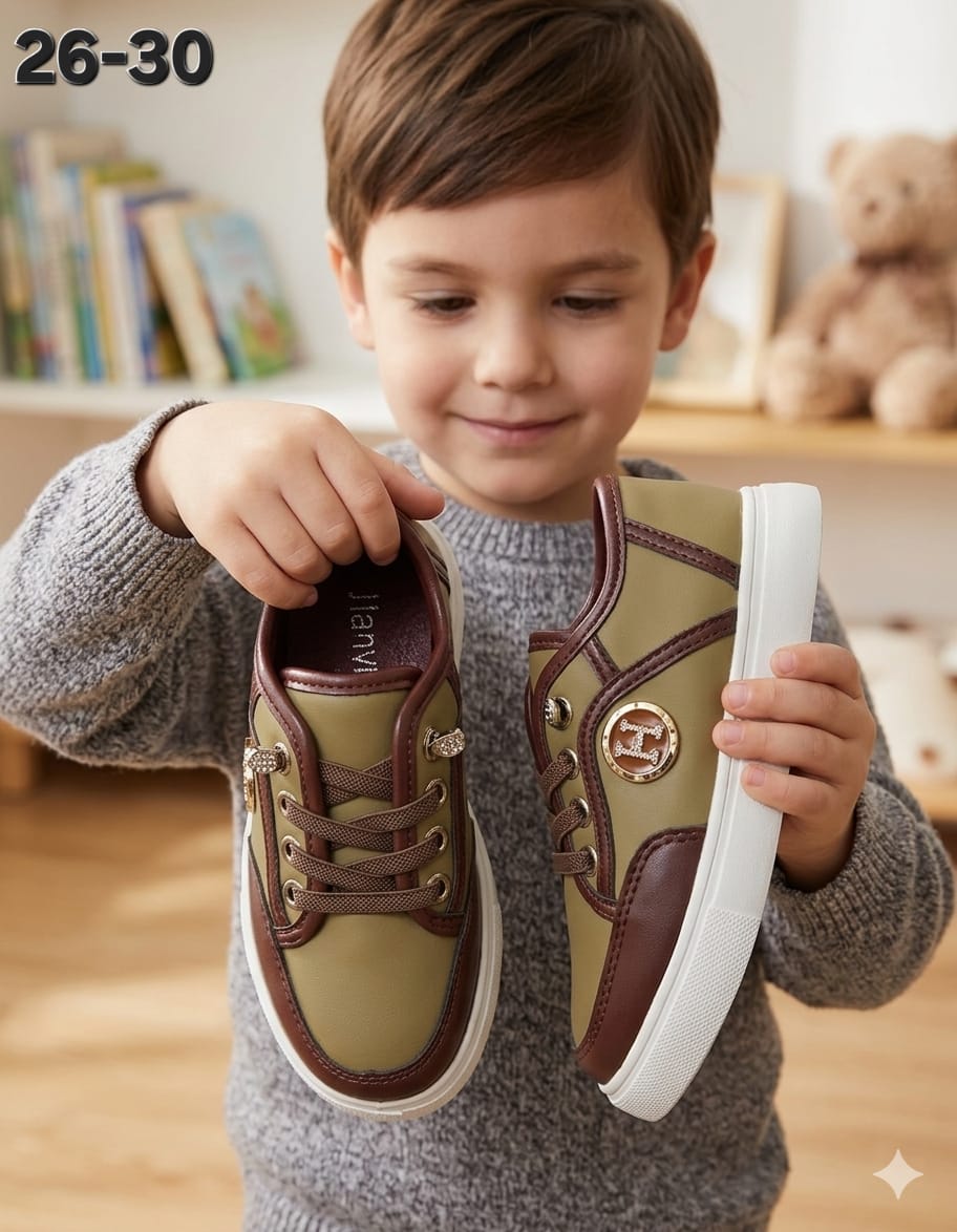 фото детские черные кроссовки с коричневыми акцентами 714528 оптом