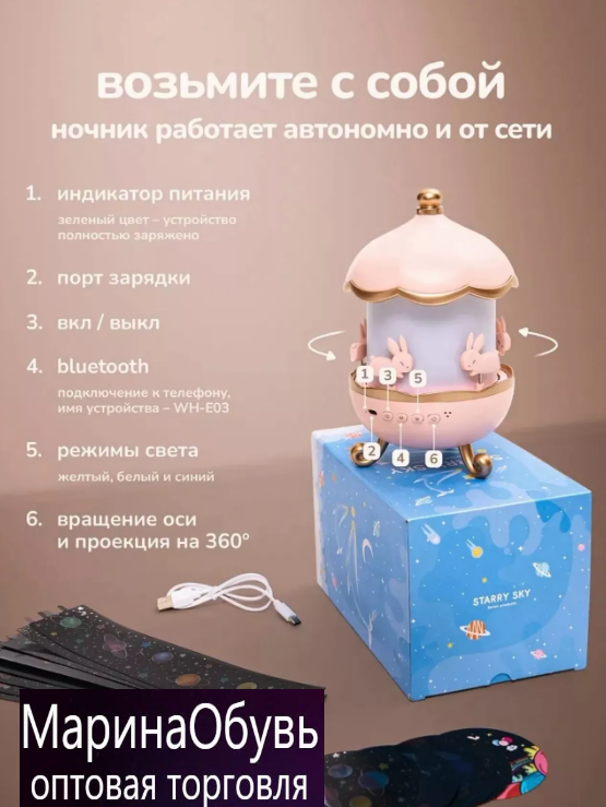 картинка Ночник проектор карусель пинки от магазина Одежда+