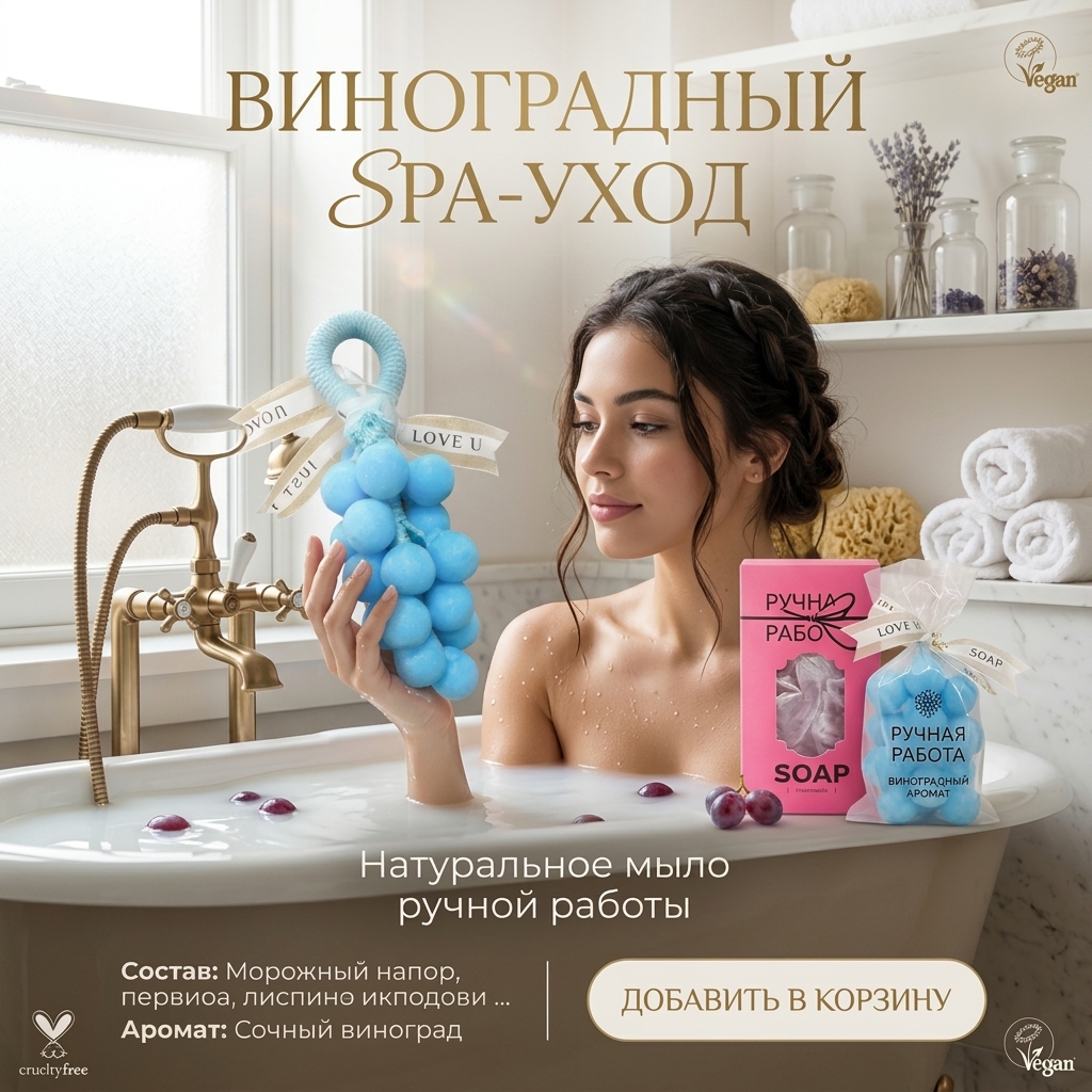 картинка Виноградный SPA‑уход: натуральное мыло ручной работы с ароматом сочного винограда от магазина Одежда+