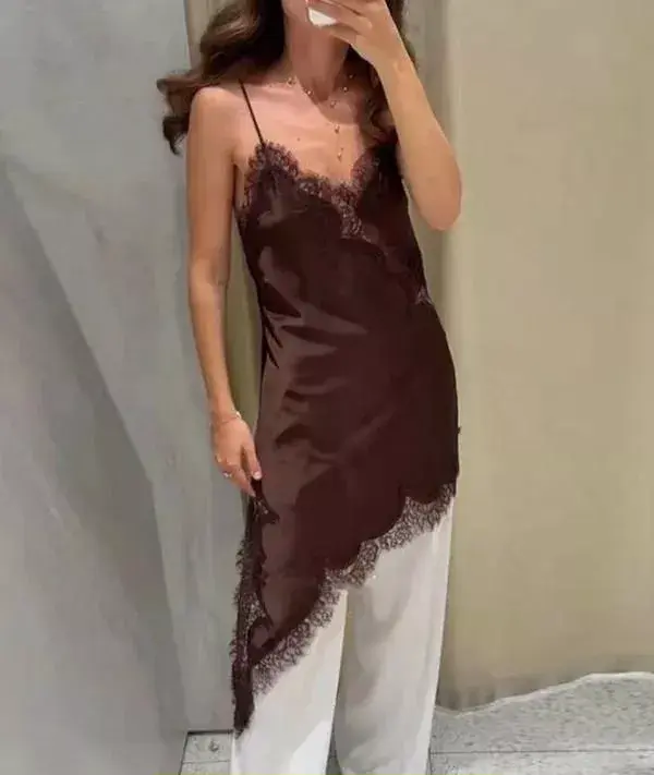 картинка Топ удлиненный с кружевом в бельевом стиле от магазина Одежда+