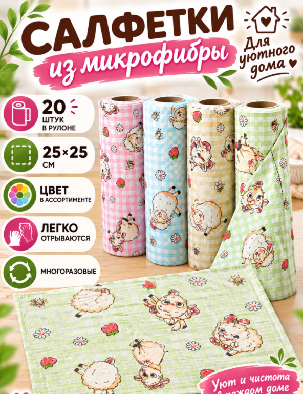 картинка Салфетки кухонные в рулоне 20 шт размер 25*25 см от магазина Одежда+