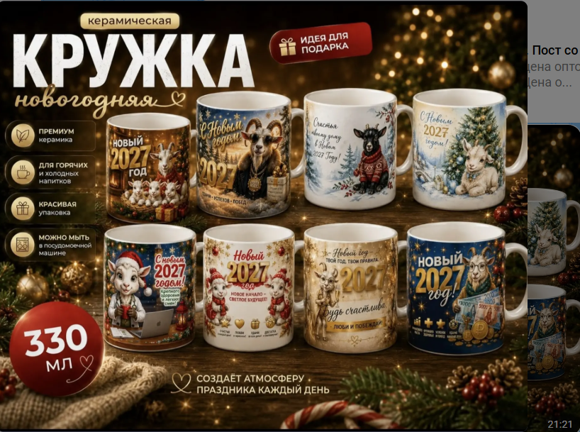 картинка Кружка новогодняя подарочная  330 мл символ 2027 года от магазина Одежда+