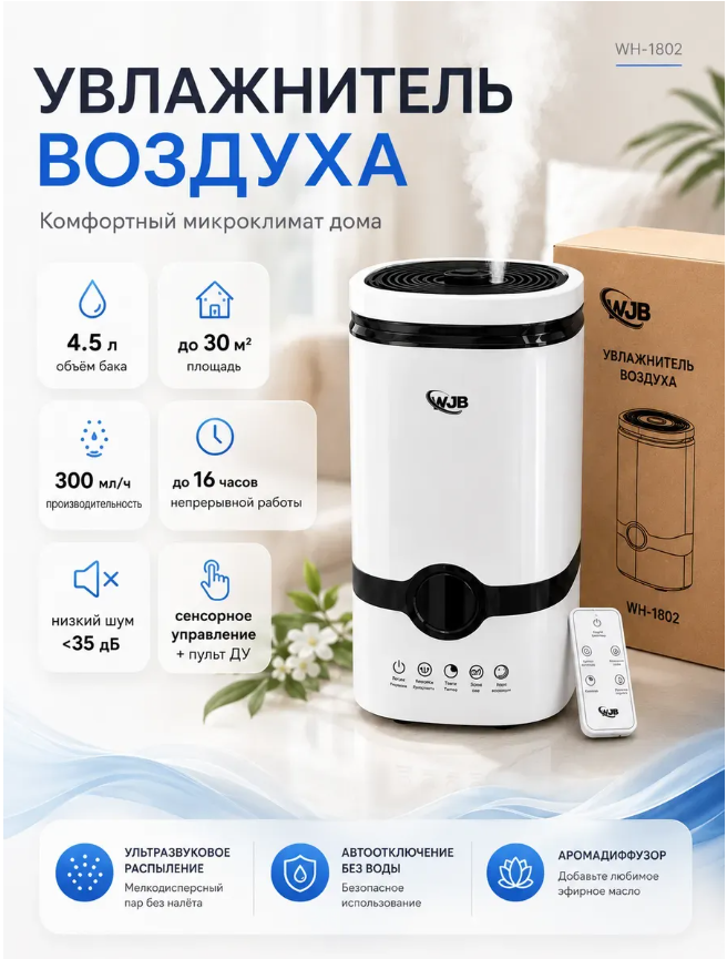 картинка Увлажнитель воздуха ультразвуковой с пультом от магазина Одежда+