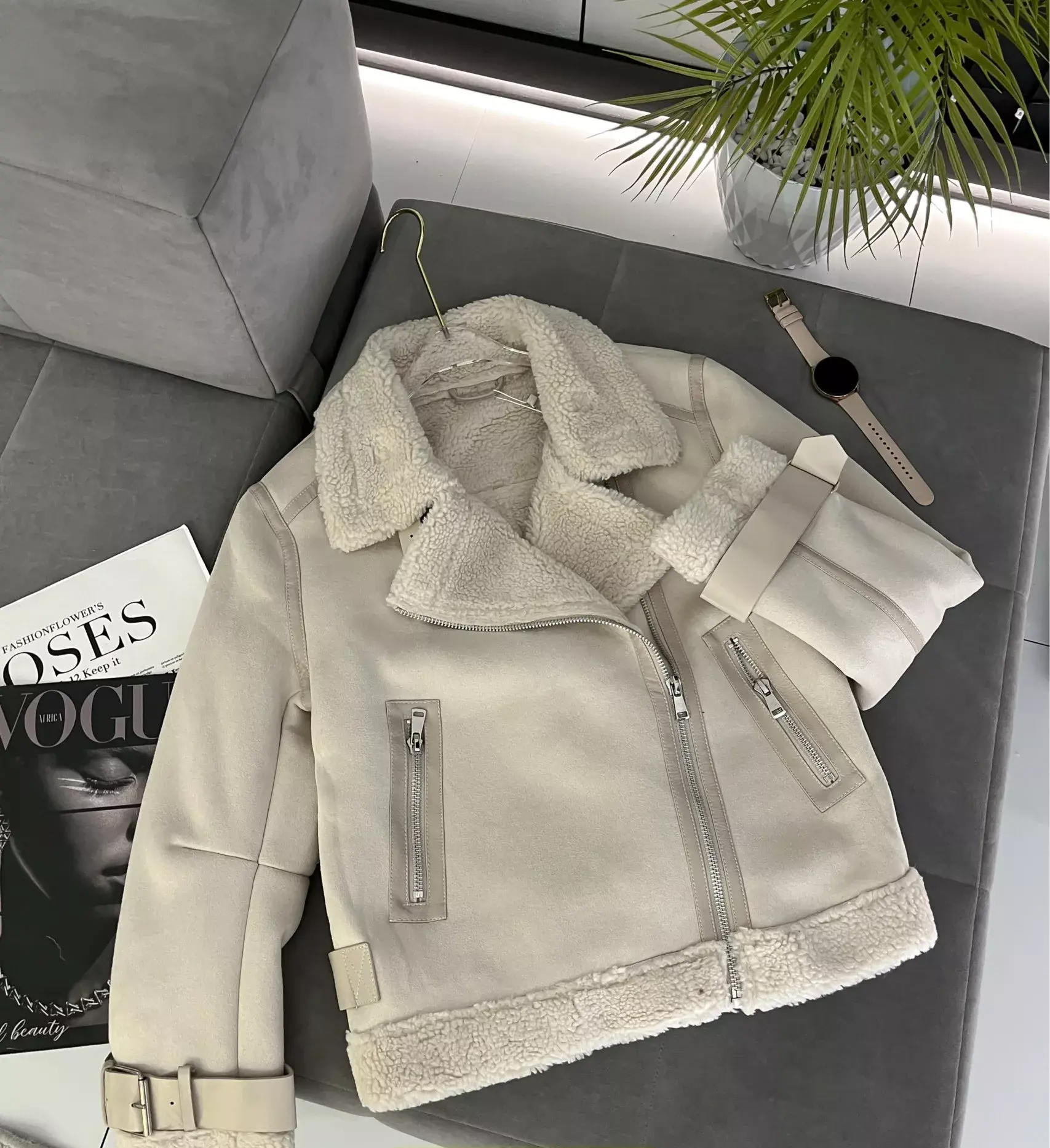 картинка Дубленка авиатор короткая с ремнем от магазина Одежда+