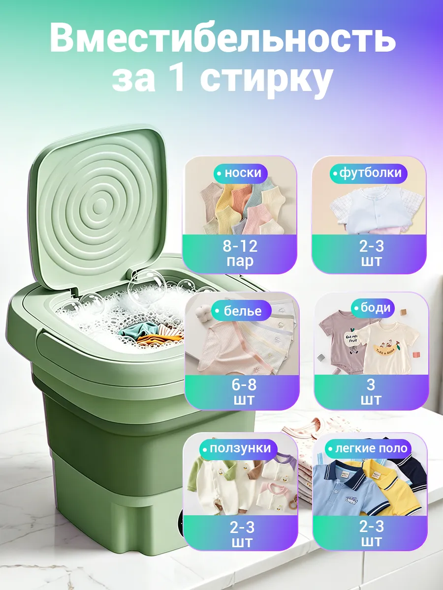 картинка Складная стиральная машина мини 9 л от магазина Одежда+