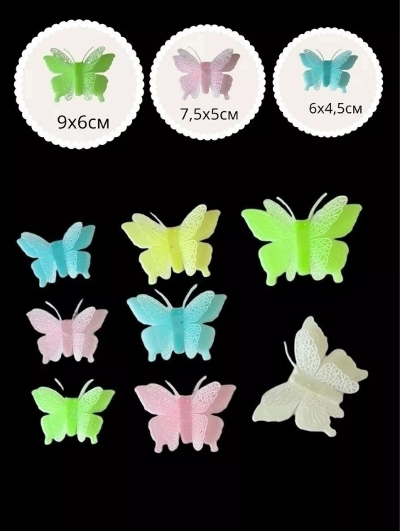 картинка Светящиеся бабочки наклейки на стену набор 8 шт от магазина Одежда+