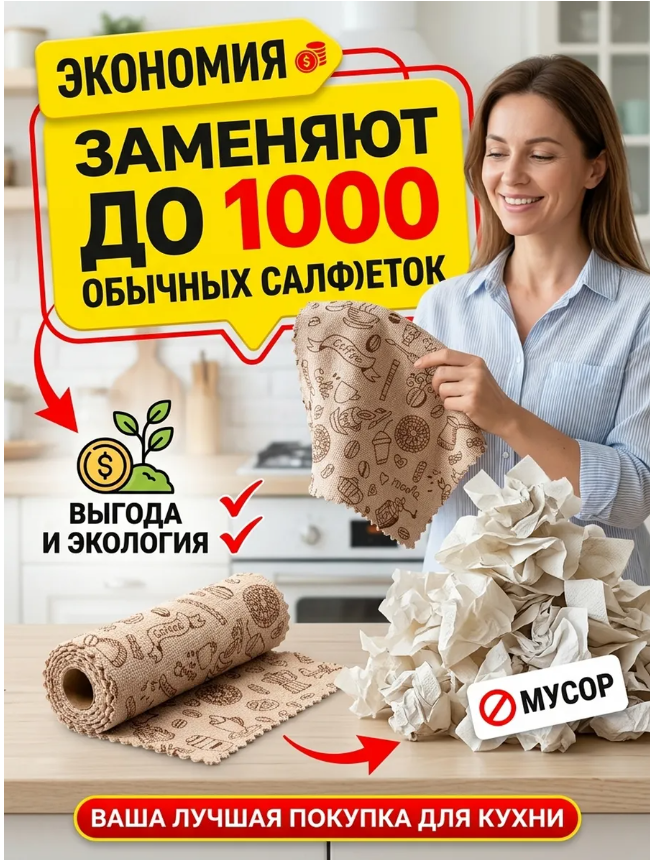 картинка Салфетки для уборки в рулоне многоразовые из микрофибры от магазина Одежда+
