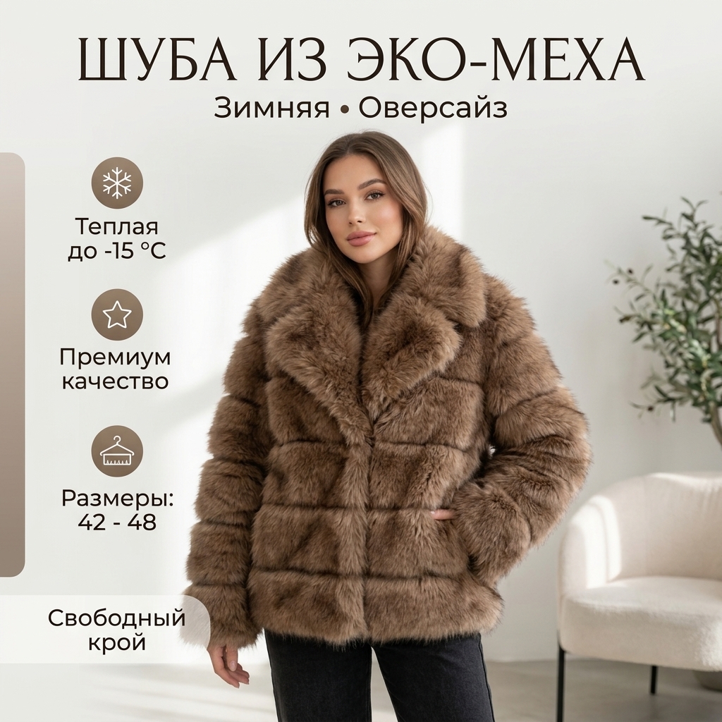 картинка Экошуба оверсайз под соболь: премиум‑качество от магазина Одежда+