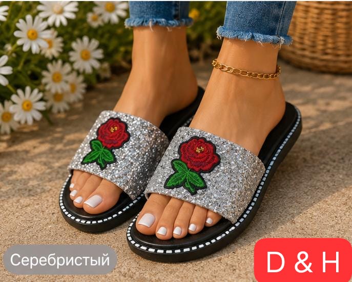 фото женские летние шлепки с цветочным дизайном 893792 оптом