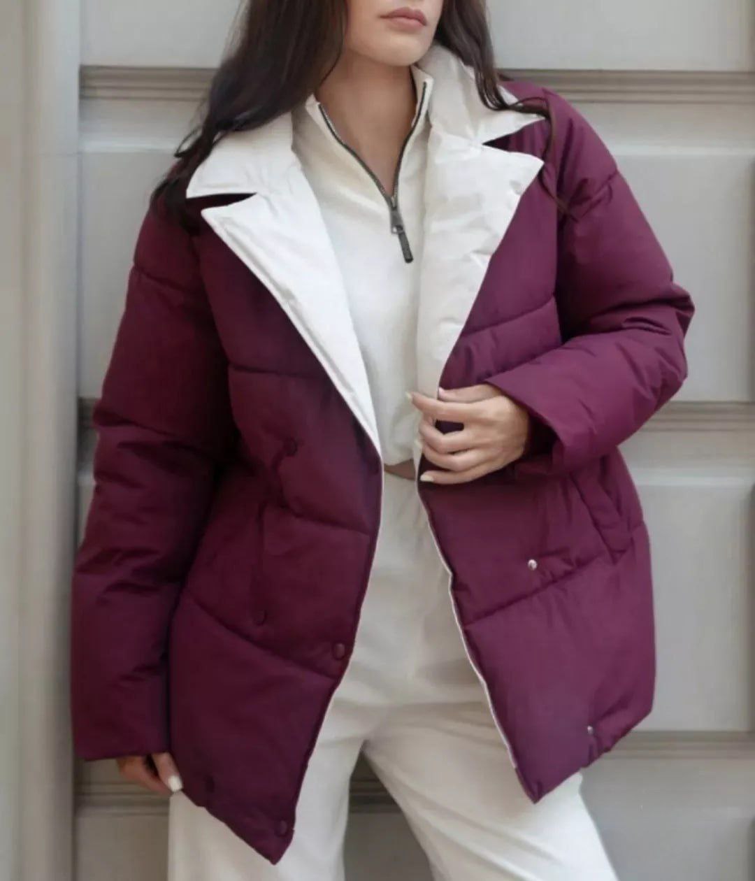 картинка Бордовая утеплённая куртка с поясом — стиль и тепло в одном!  от магазина Одежда+