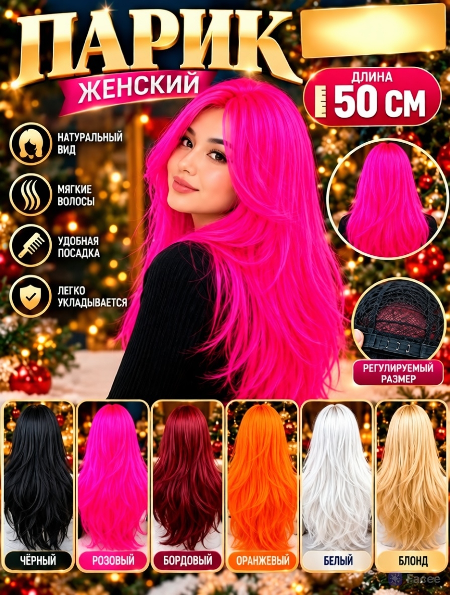 картинка Парик женский длинный 50 см, цветной, искусственные волосы, для праздников, вечеринок и фотосессий от магазина Одежда+