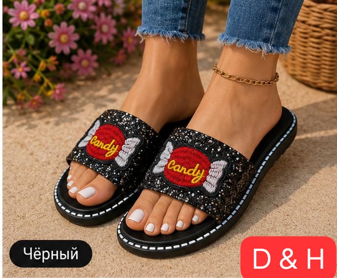 фото женские летние шлепанцы с glitter-дизайном 844899 оптом