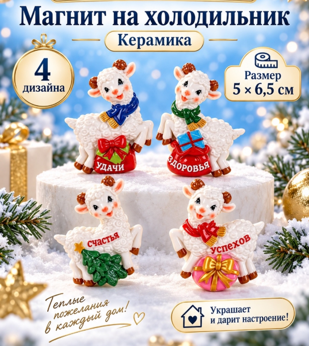картинка Новогодний керамический магнит "Овечка" 5*6,5 см в ассортименте от магазина Одежда+