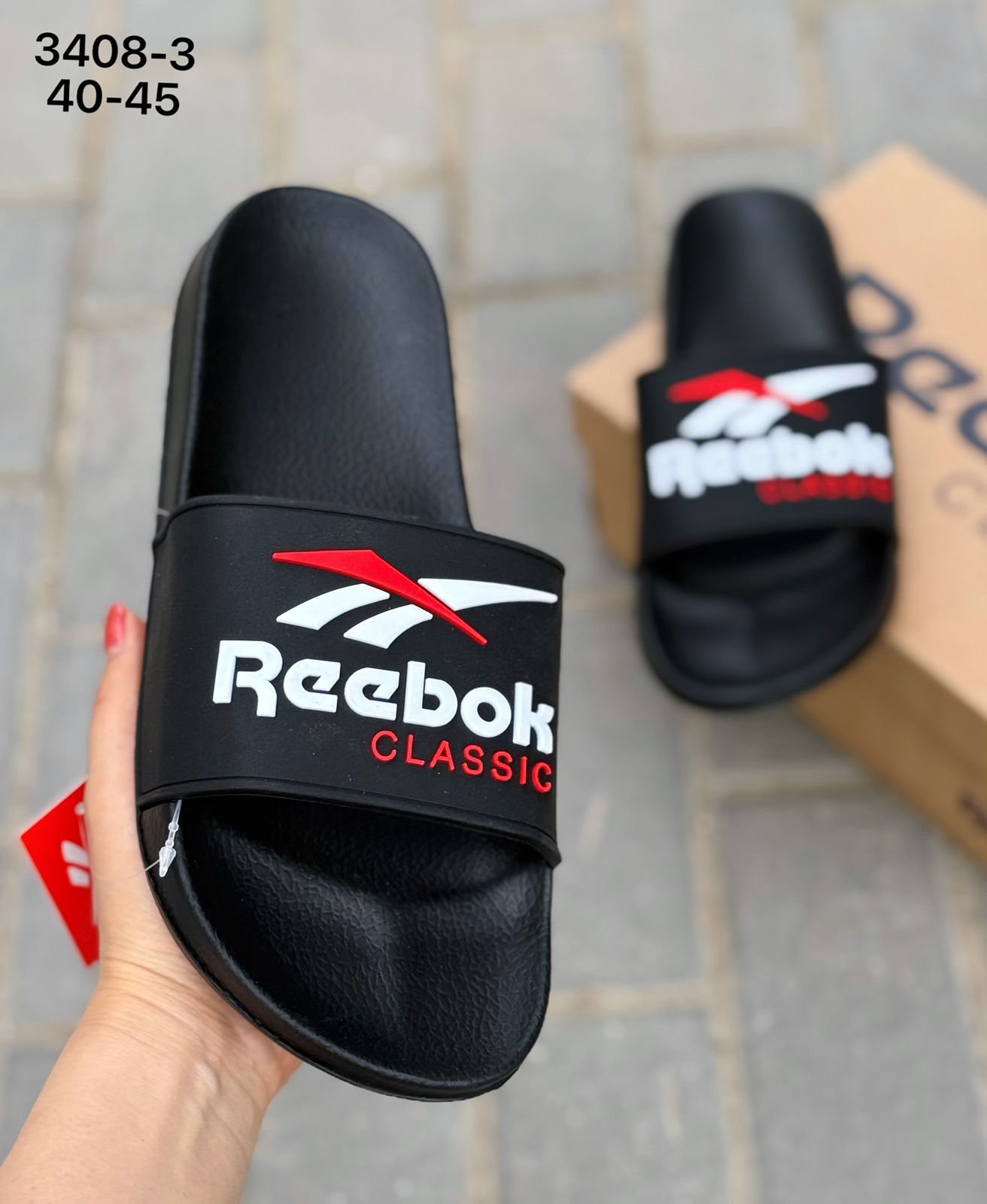 фото мужские черные шлепки reebok 565618 оптом
