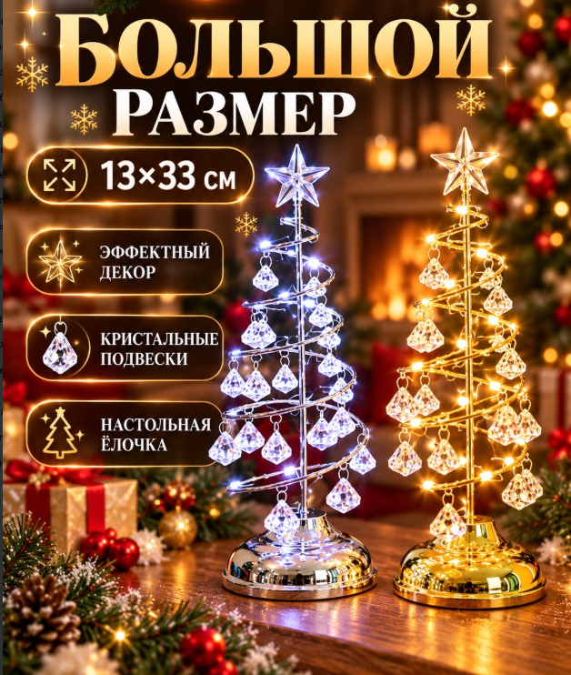картинка Декоративная елочка с хрустальными подвесками 13*33 см от магазина Одежда+