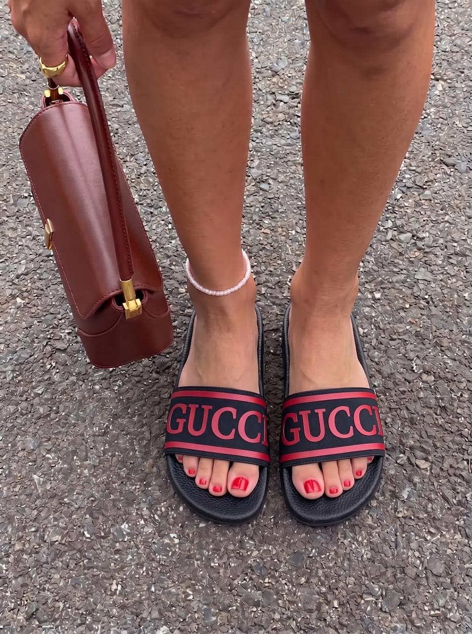фото женские черные шлепки gucci 387107 оптом