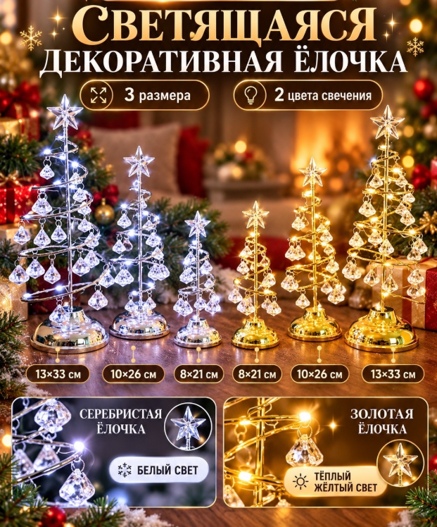 картинка Декоративная елочка с хрустальными подвесками 10*26 см от магазина Одежда+