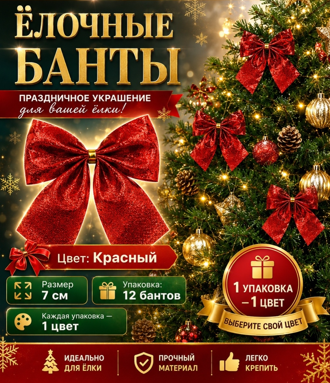 картинка Ёлочные банты — стильное решение для новогоднего декора! Размер 7 цветов от магазина Одежда+