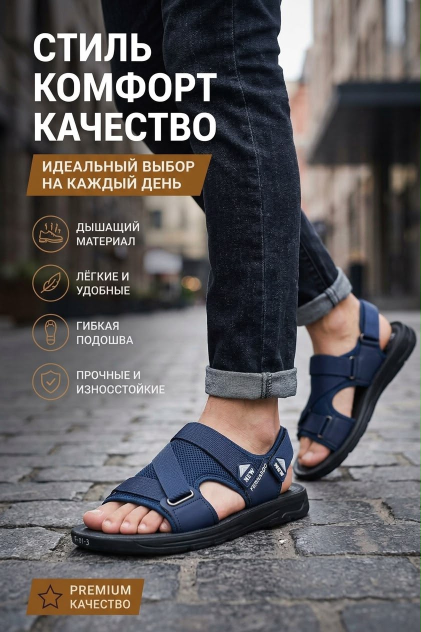 картинка Мужские летние сандалии с двумя ремешками 608081 от магазина Одежда+