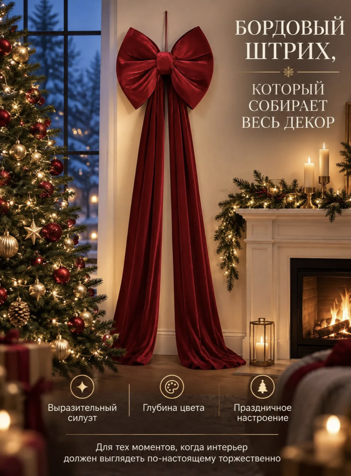 картинка Бант новогодний 200 см бабочка красный / Размер: 1,0*2,8м красный от магазина Одежда+