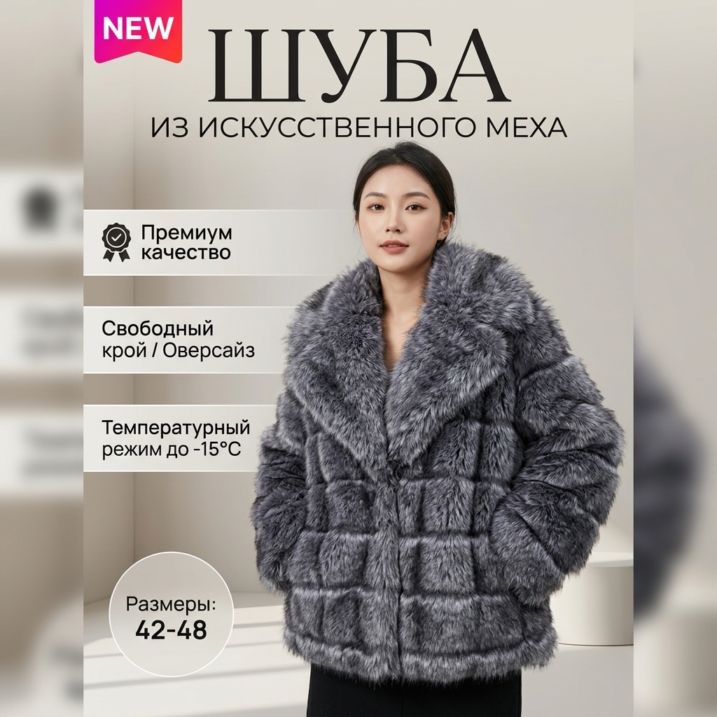 картинка Экошуба оверсайз в графитовом оттенке: премиум‑качество, до −15 °C от магазина Одежда+