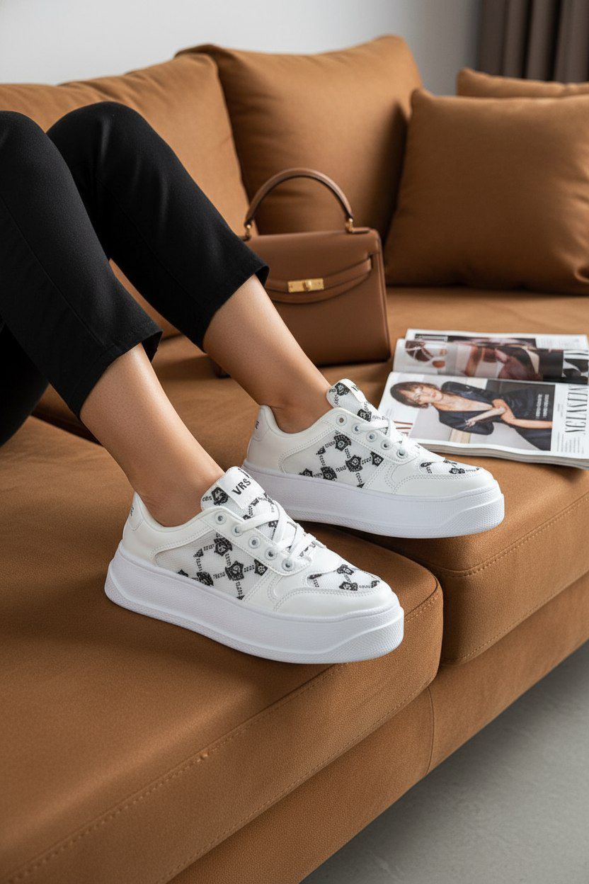 фото женские белые sneakers с черным рисунком 473283 оптом