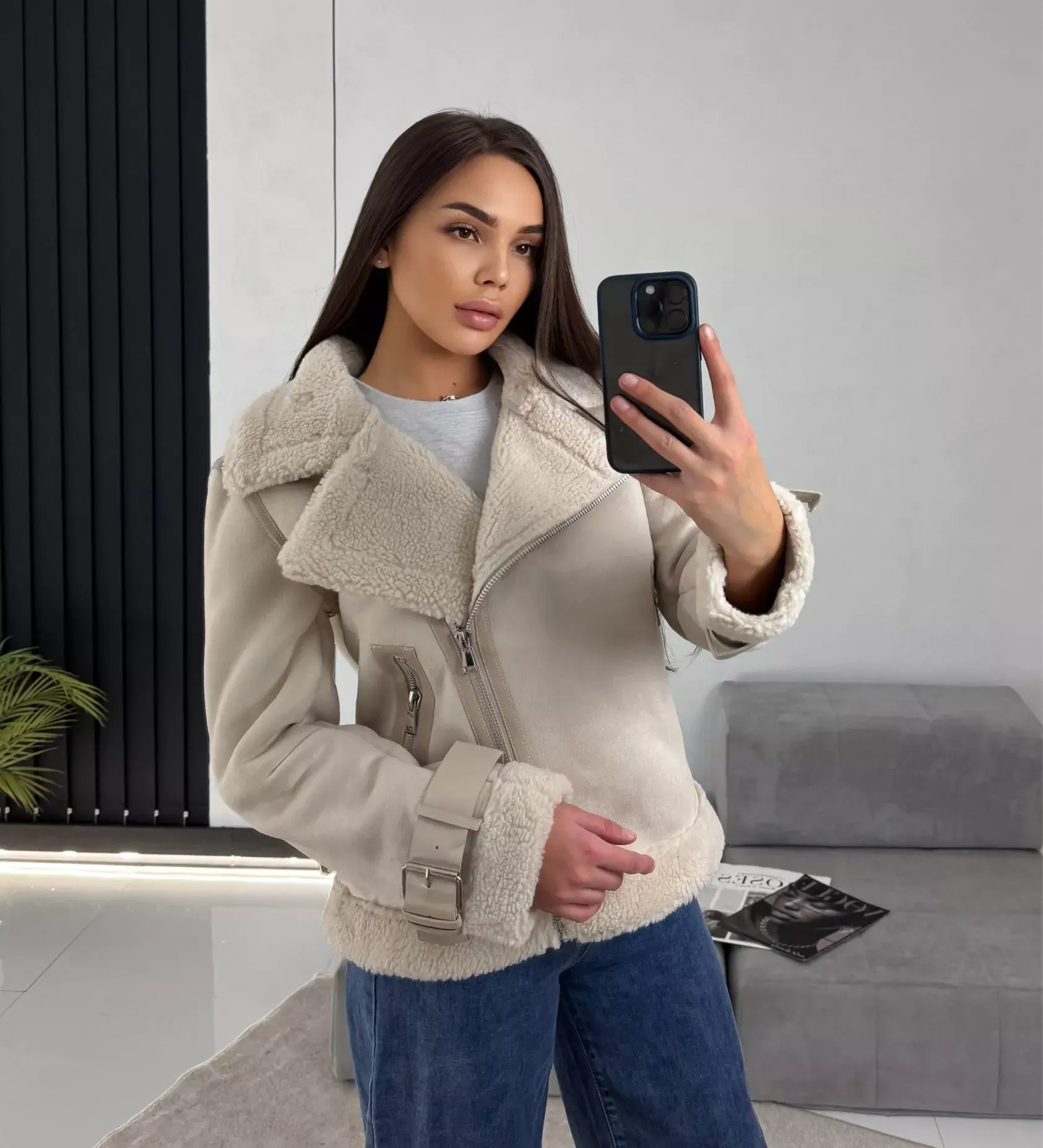 картинка Дубленка авиатор короткая с ремнем от магазина Одежда+