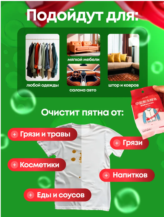 картинка Салфетки влажные от пятен на одежде от магазина Одежда+