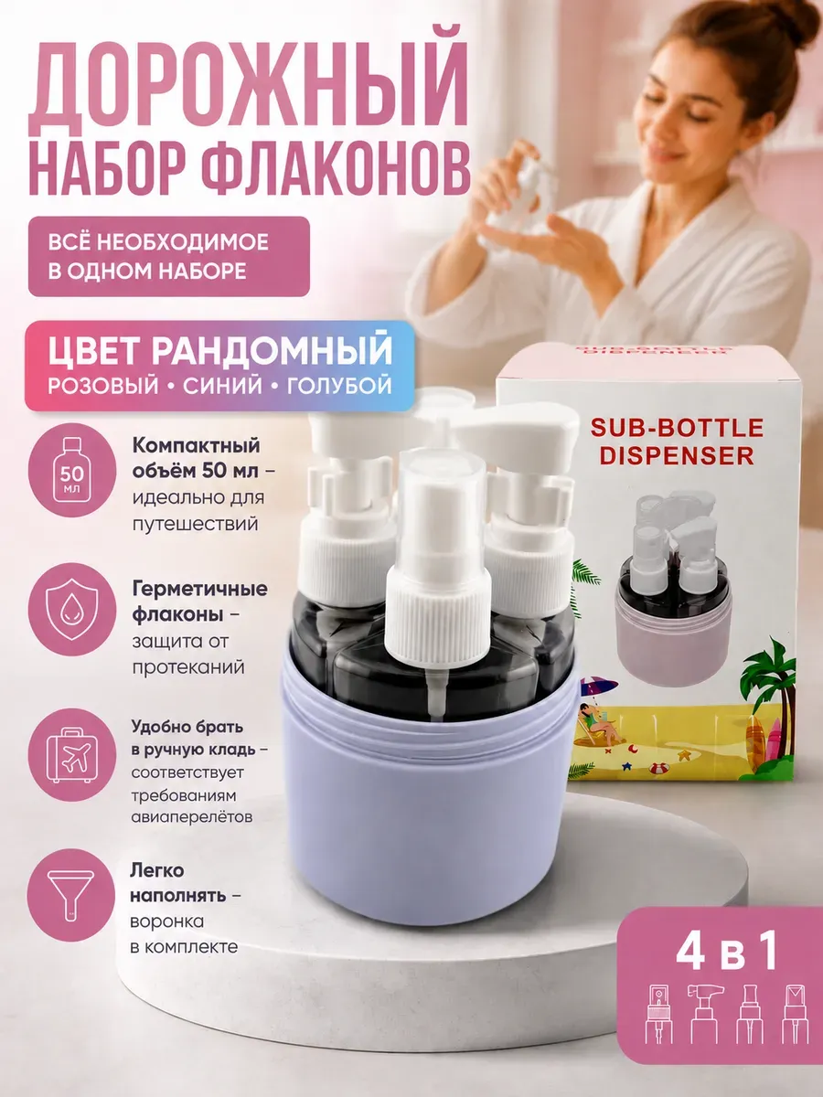 картинка Дорожный набор флаконов 4 в 1 для путешествий от магазина Одежда+