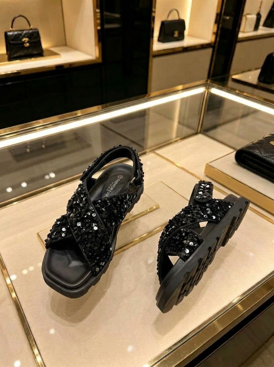 фото женские летние сандалии с блестящими straps 310457 оптом
