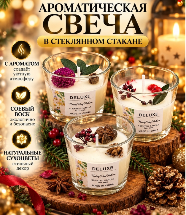 фото ароматическая свеча в стекляном стакане 7*5,5 см оптом