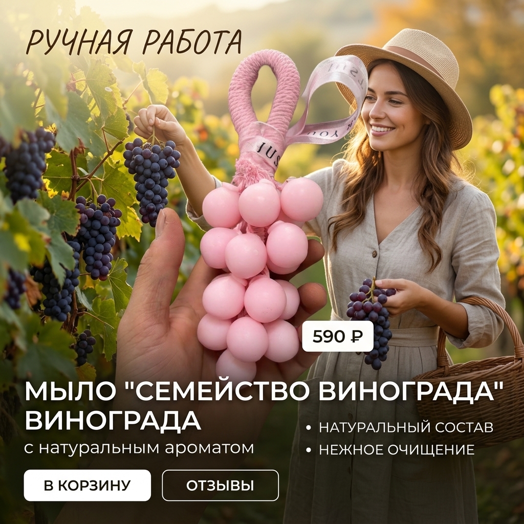 картинка Мыло „Семейство винограда“: ручная работа, натуральный состав, нежный аромат винограда от магазина Одежда+