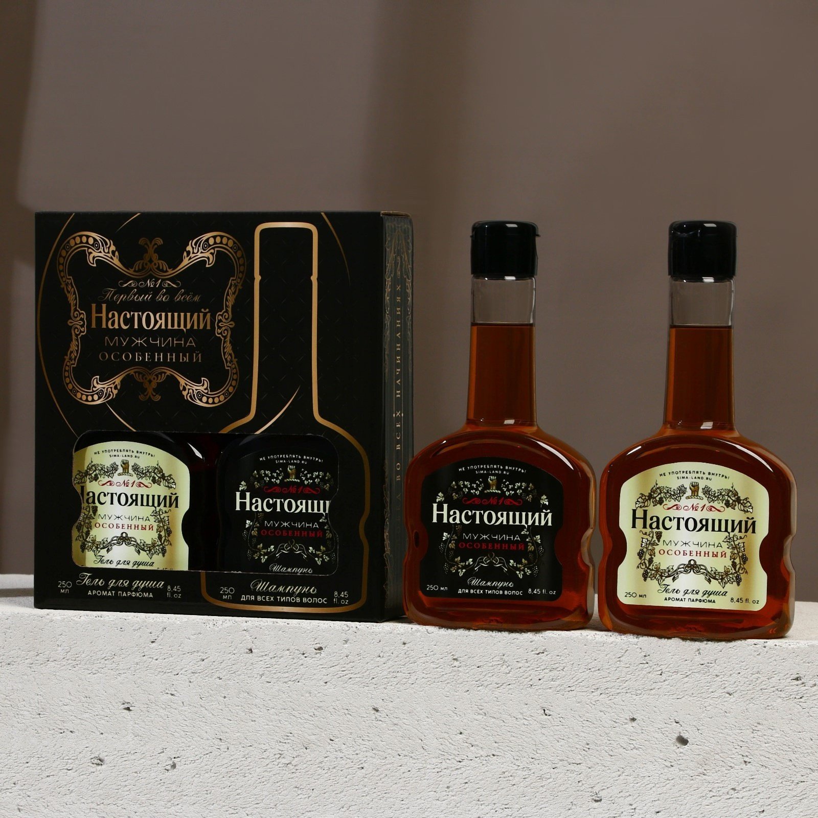 картинка Подарочный набор «Настоящий мужчина»: гель для душа и шампунь для волос коньяк, 2×250 мл от магазина Одежда+