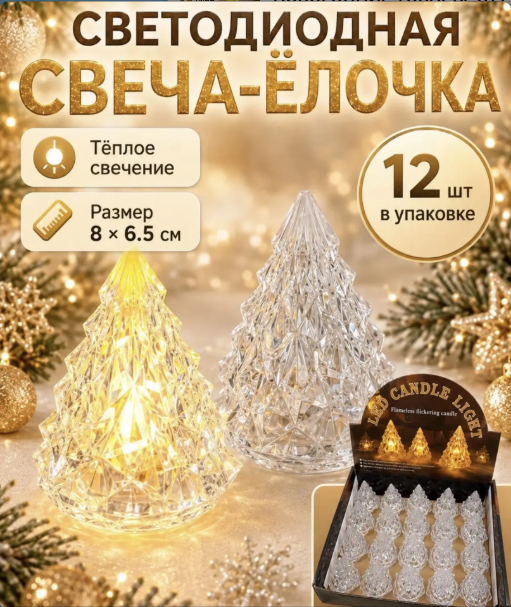 картинка Светодиодная свеча-ёлочка 6,5*5 см от магазина Одежда+