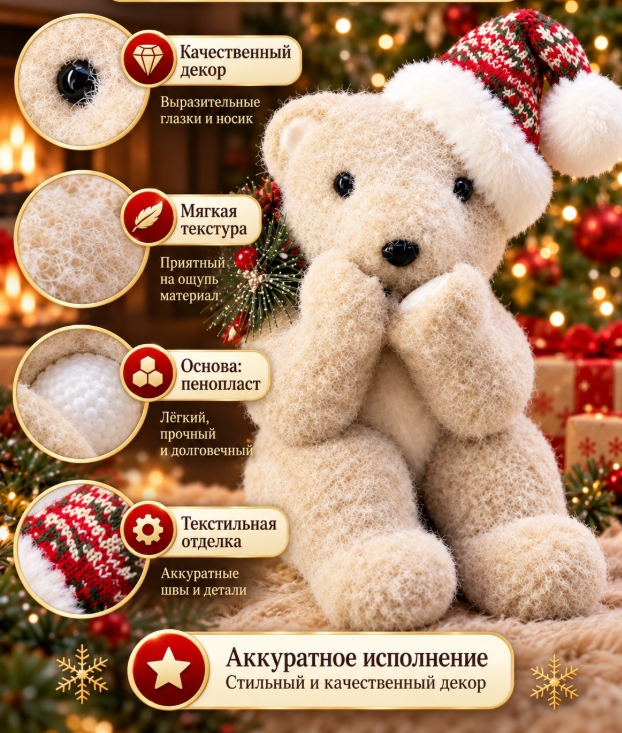 картинка Новогодний мишка в шапке 26 см от магазина Одежда+