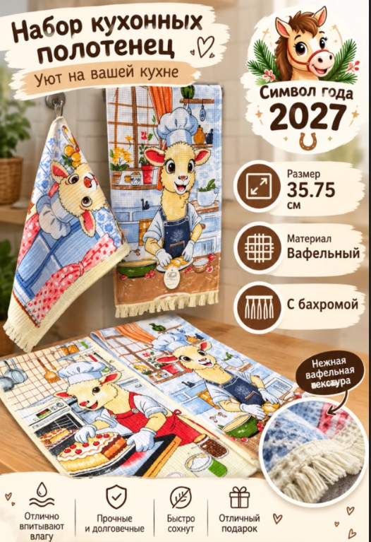 картинка Полотенце кухонные символ года 35*75 см от магазина Одежда+