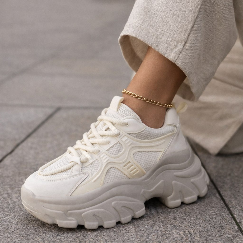 фото женские белые кроссовки с толстой подошвой 218970 оптом