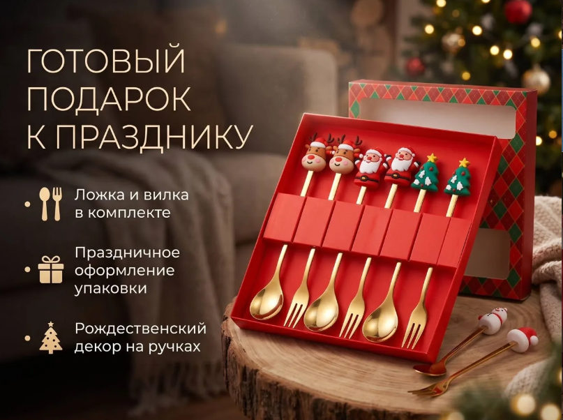 картинка Подарочный новогодний набор столовых приборов 6 предметов от магазина Одежда+