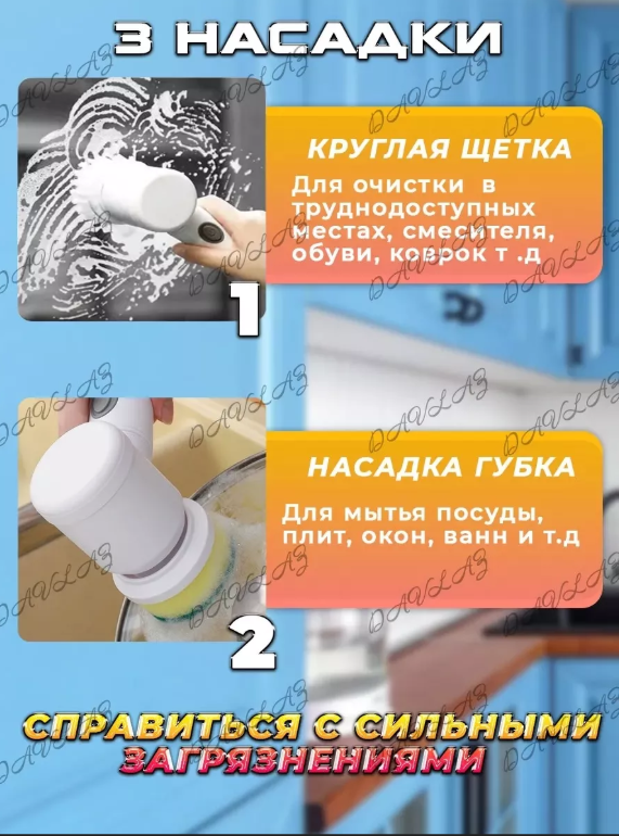 картинка Щетка эллектрическая, беспроводная с насадками от магазина Одежда+