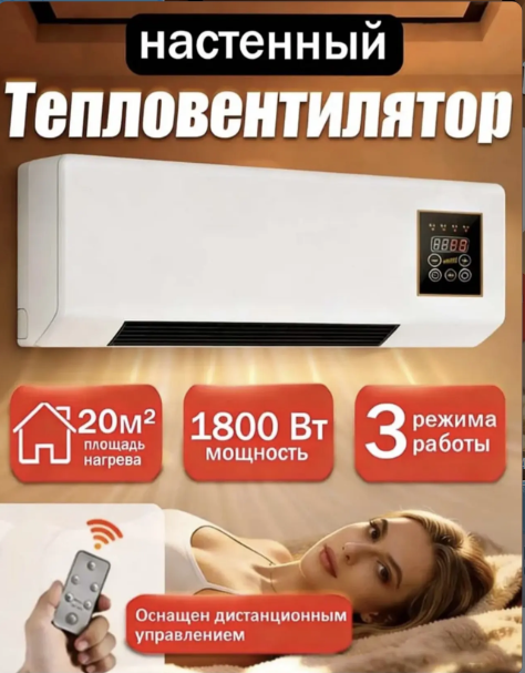 картинка Тепловентилятор настенный для дома с пультом от магазина Одежда+
