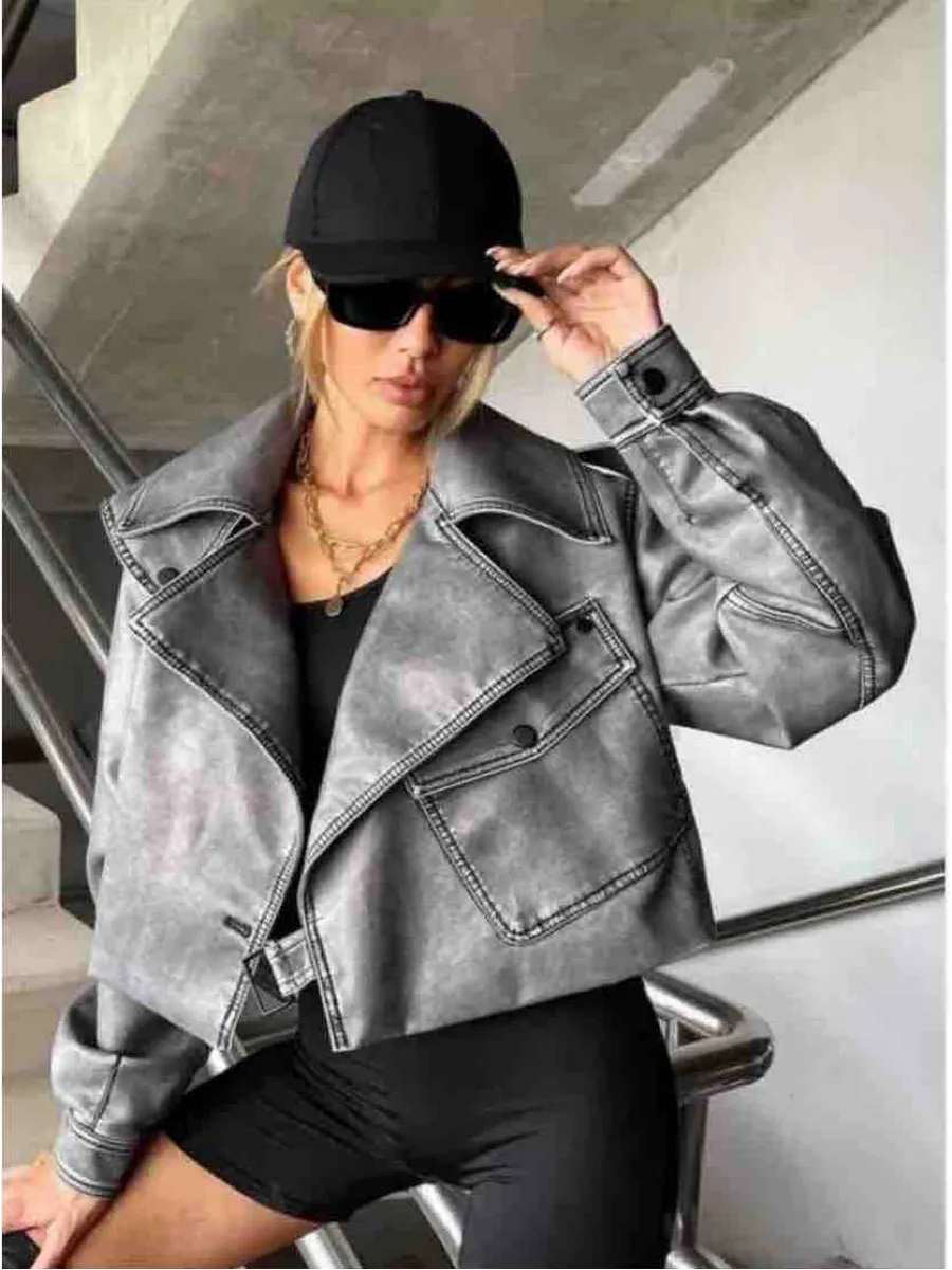 картинка Куртка кожаная косуха оверсайз короткая варенка от магазина Одежда+