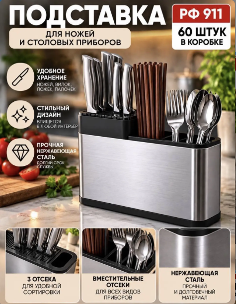 картинка Органайзер подставка для ножей и кухонных приборов от магазина Одежда+