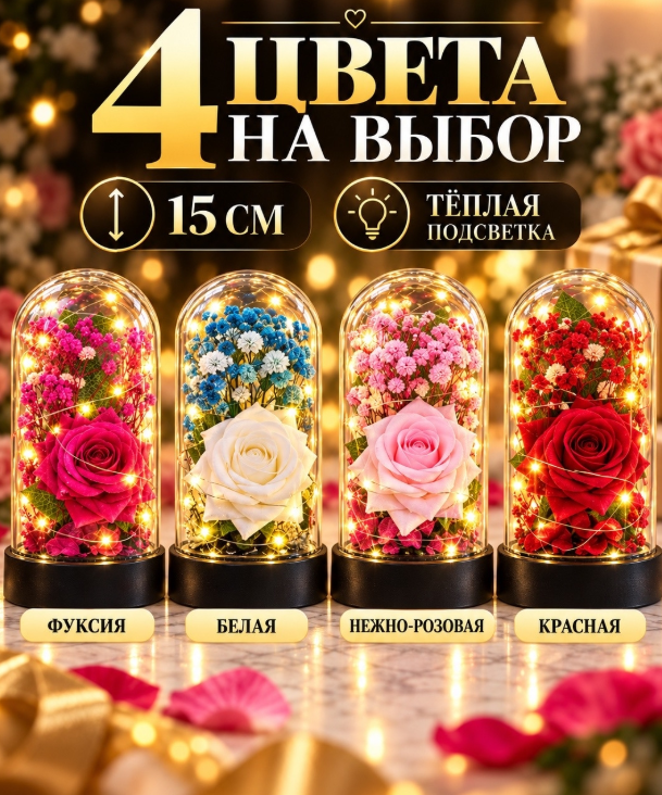 картинка Светящаяся Роза в колбе 15 см от магазина Одежда+