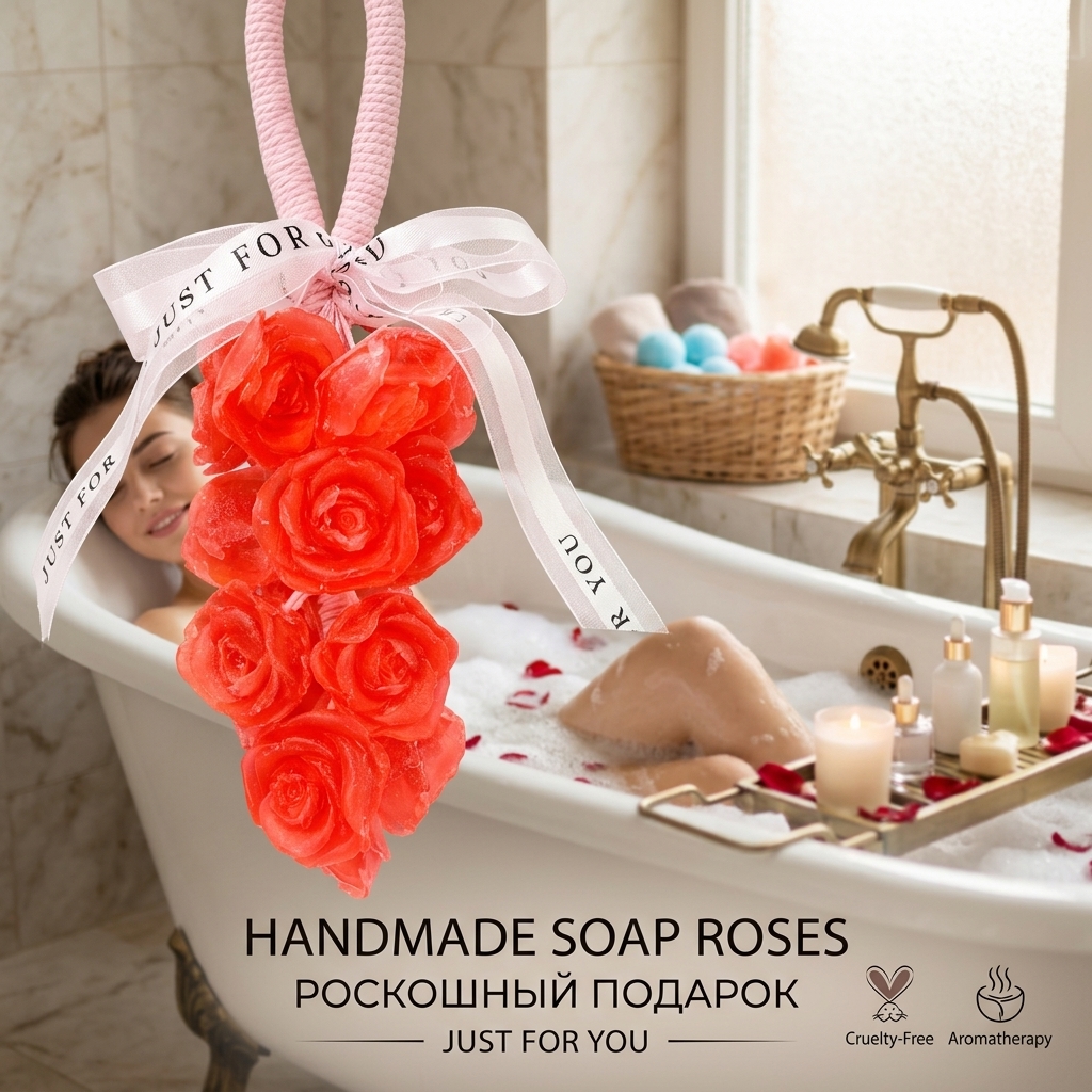 картинка Bouquet de Roses Natural Soap Cluster: мыльный кластер в виде розовых роз, ручная работа, увлажняющий эффект от магазина Одежда+
