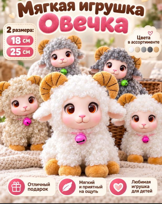картинка Мягкая игрушка "Овечка" символ года 18 см от магазина Одежда+