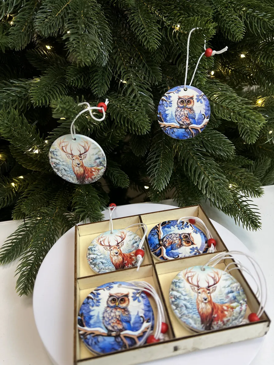 картинка Елочные украшения деревянные игрушки размер 15х15 см от магазина Одежда+