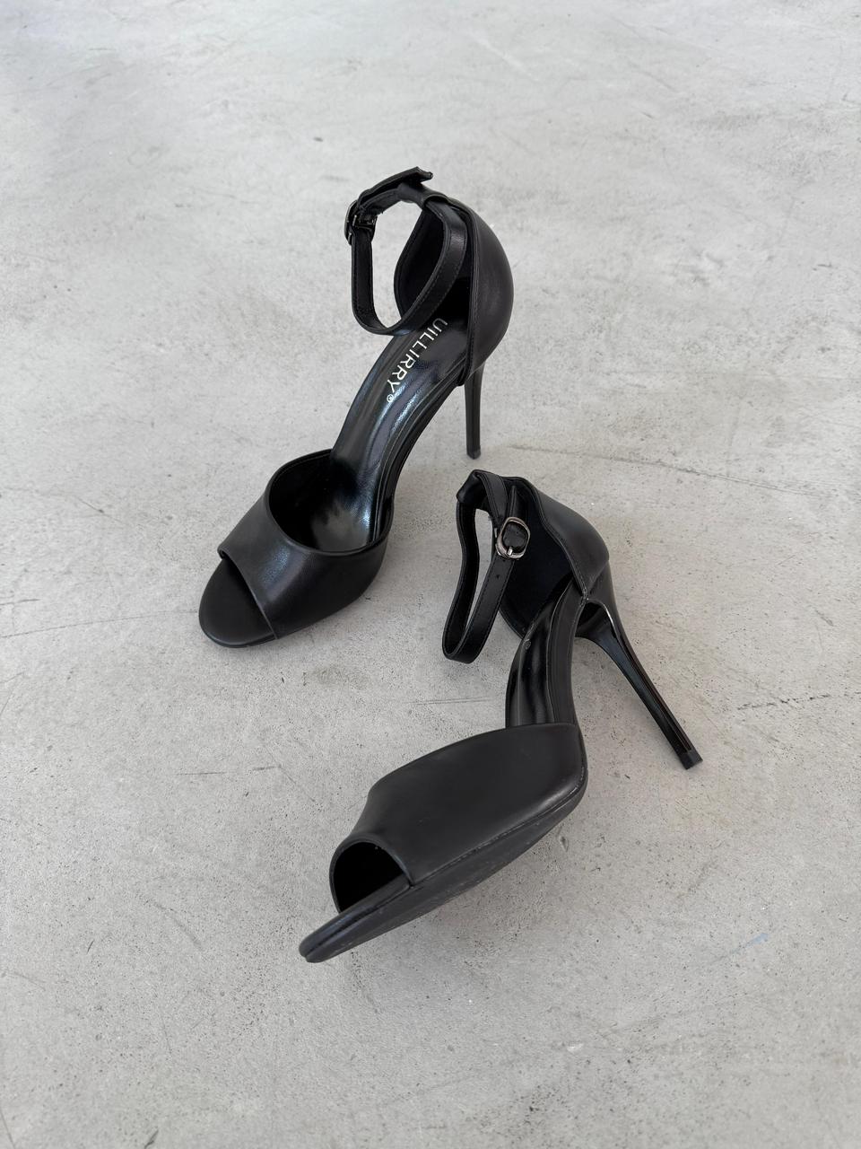 фото женские черные открытые туфли на каблуке 333448 оптом