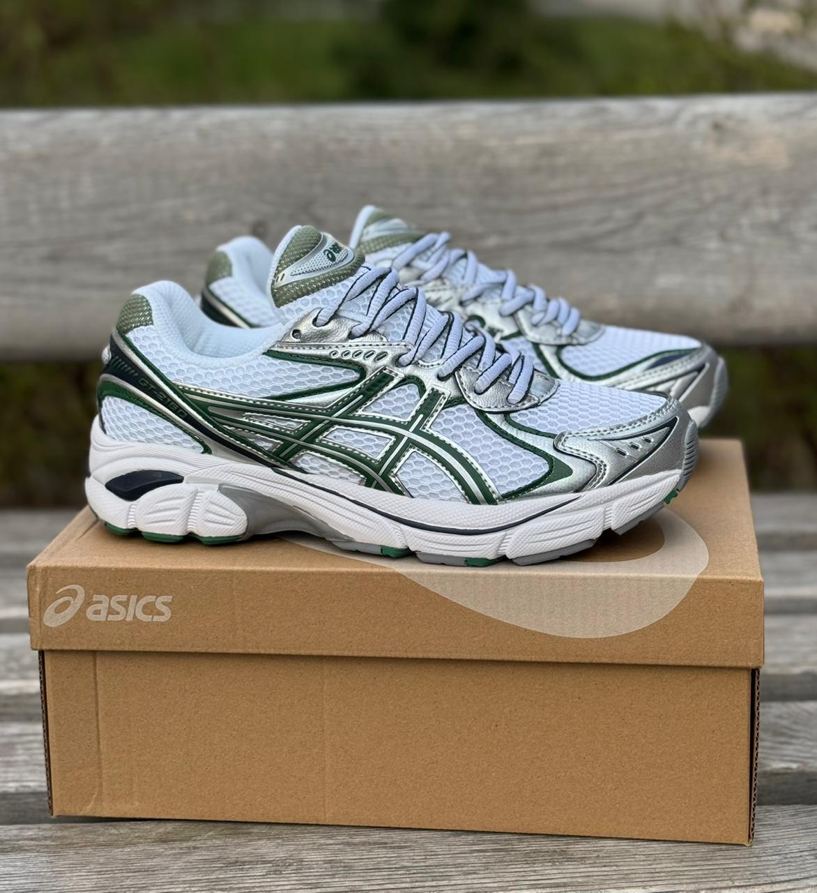 фото женские кроссовки asics белого и зеленого цвета 178785 оптом