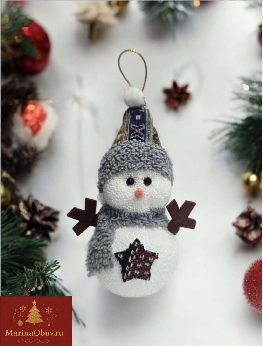 картинка Новогодний снеговик на елку "Шалунишка" 16см Ассорти от магазина Одежда+